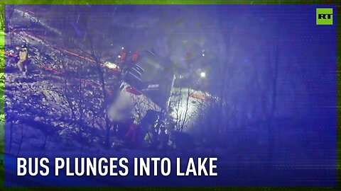 Bus with approx 60 passengers drives off highway into lake in Norway