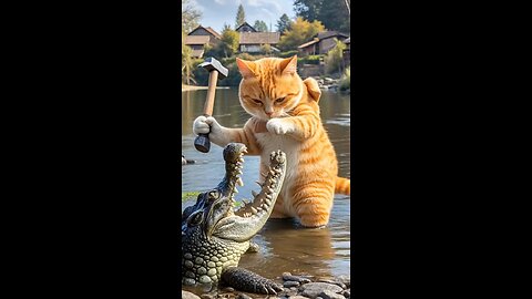 crocodile vs cat and than they are be friend. #cutecat #funnycat #crocodile #ai #animasi #friend #catlovers #catsad #viralcat #viralfunny