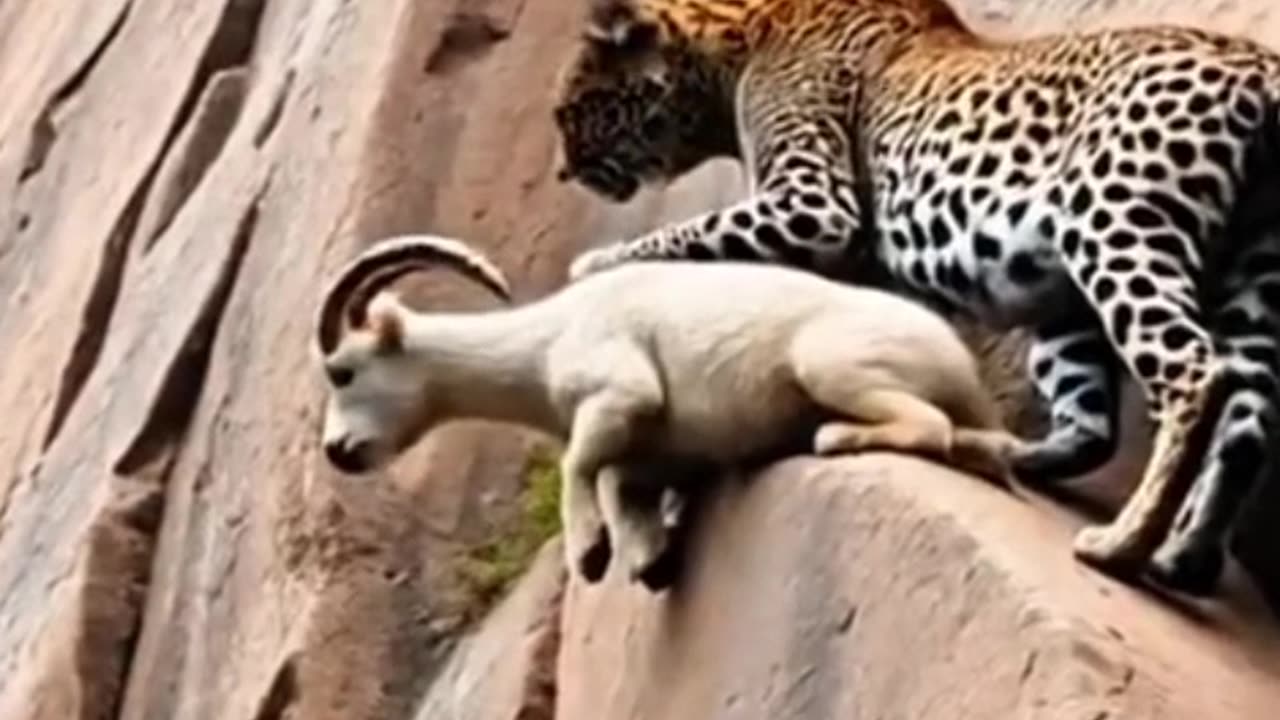 Detik menegangkan macan dengan kambing diatas batu