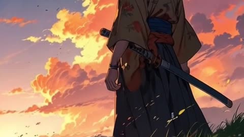 🌸 Solitary Samurai at Sunset 🌅 #SamuraiSunset #SolitaryWarrior #AnimeArt
