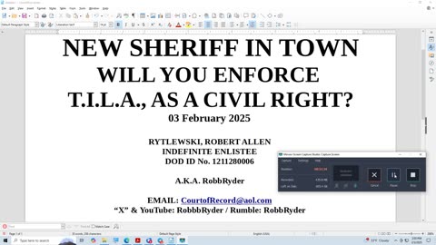 NEW SHERIFF IN TOWN -- WILL YOU ENFORCE T. I. L. A. , AS A CIVIL RIGHT?