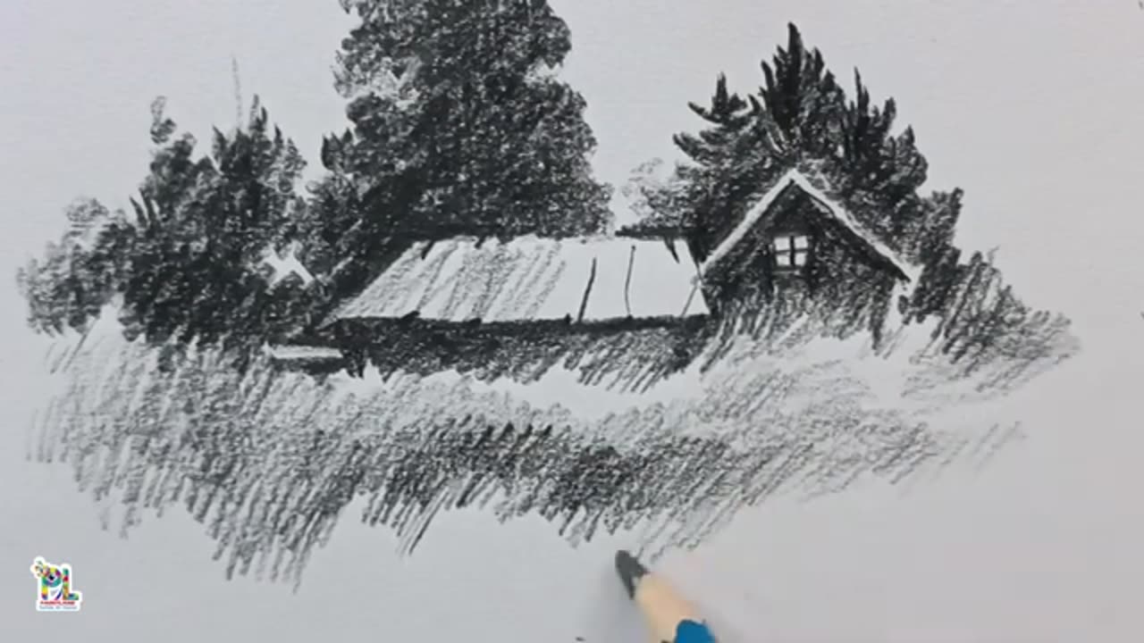 Easy Scenery Art with Charcoal Pencil