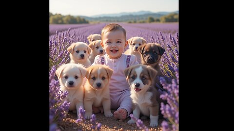 Sweet baby laughing and dogs