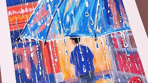 Acrylic marker hand-painted me under the umbrella and you in the rain, let's draw together
