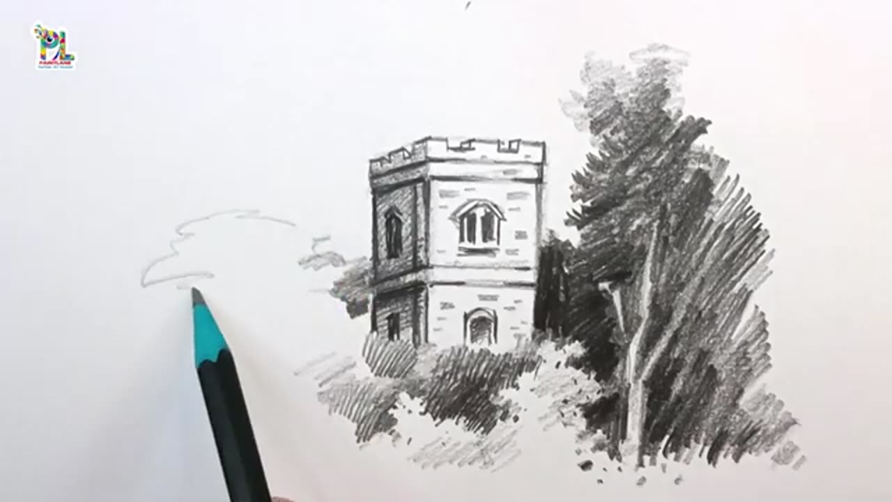 Pencil Sketch and Shading a Building with Trees || Easy Pencil Art