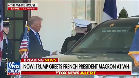 President Trump greets French President Emmanuel Macron at the White House: