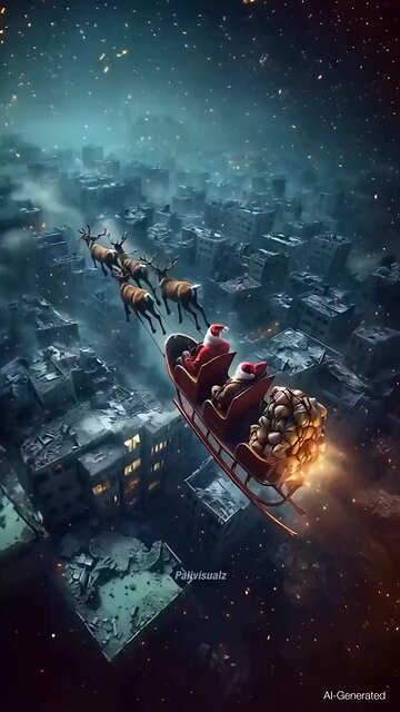 Santa Claus flying over Gaza