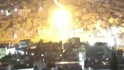 Israeli occupation forces fire flares over Nur Shams refugee camp in the occupied West Bank