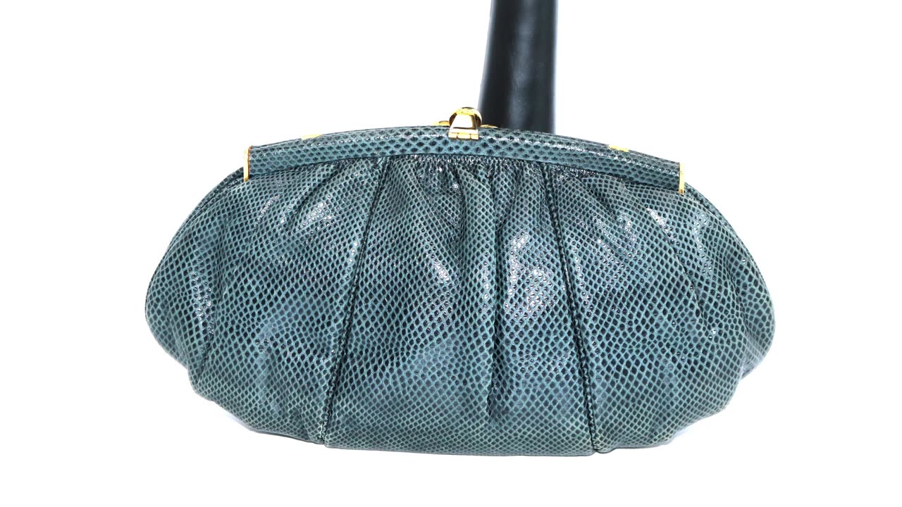 Vintage - JUDITH LEIBER - Dark Bluish Grey Karung SNAKE SKIN Shoulder Bag
