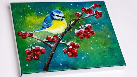 Bird Painting _ How to paint bird on branch _ Bird in Winter Painting