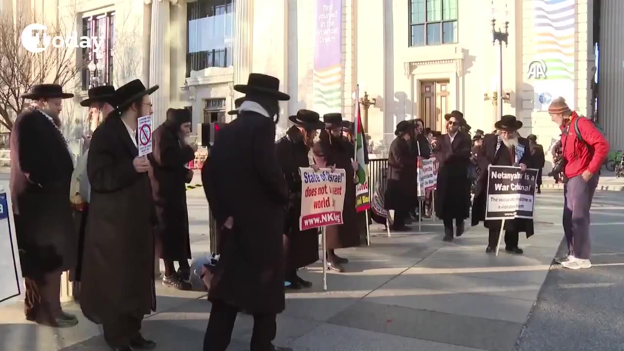 Anti-Zionist Jews protested Israeli Prime Minister Benjamin Netanyahu's visit to...