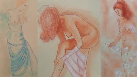 Pastel Drawings- Women Models, Art Created from Life