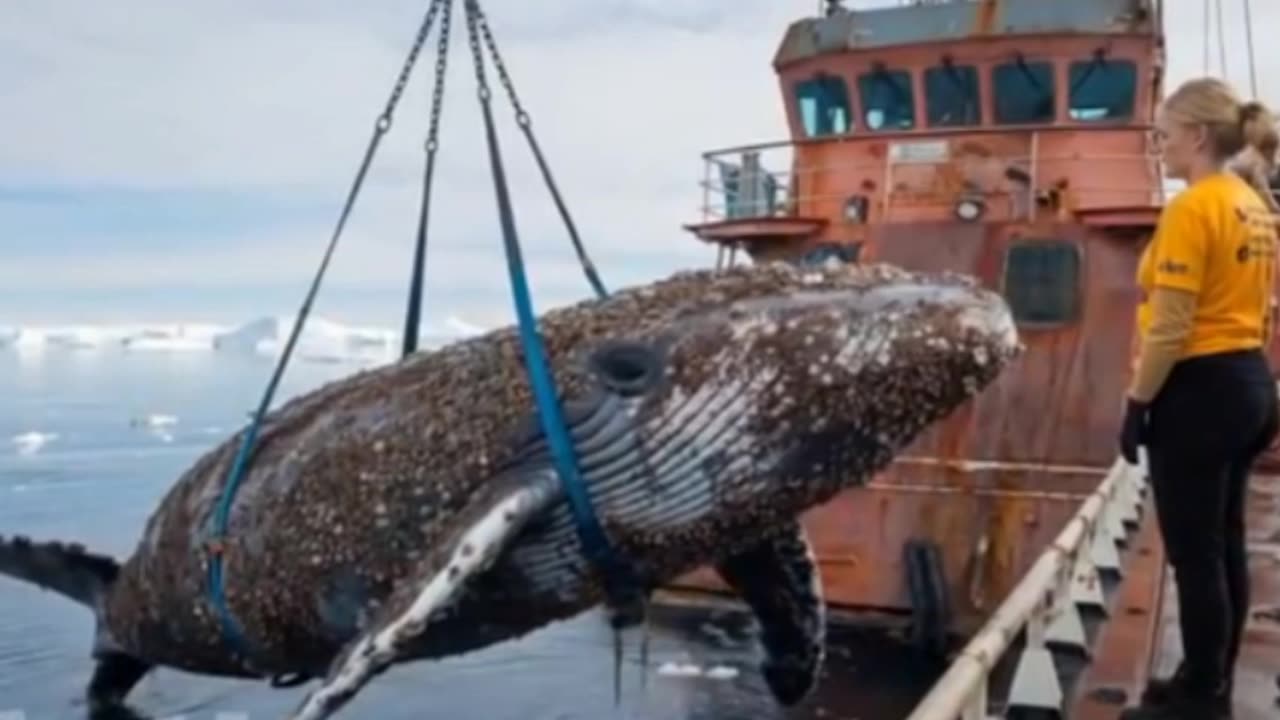 A humpback whale, injured by barnacles, was successfully rescued by a rescue team.