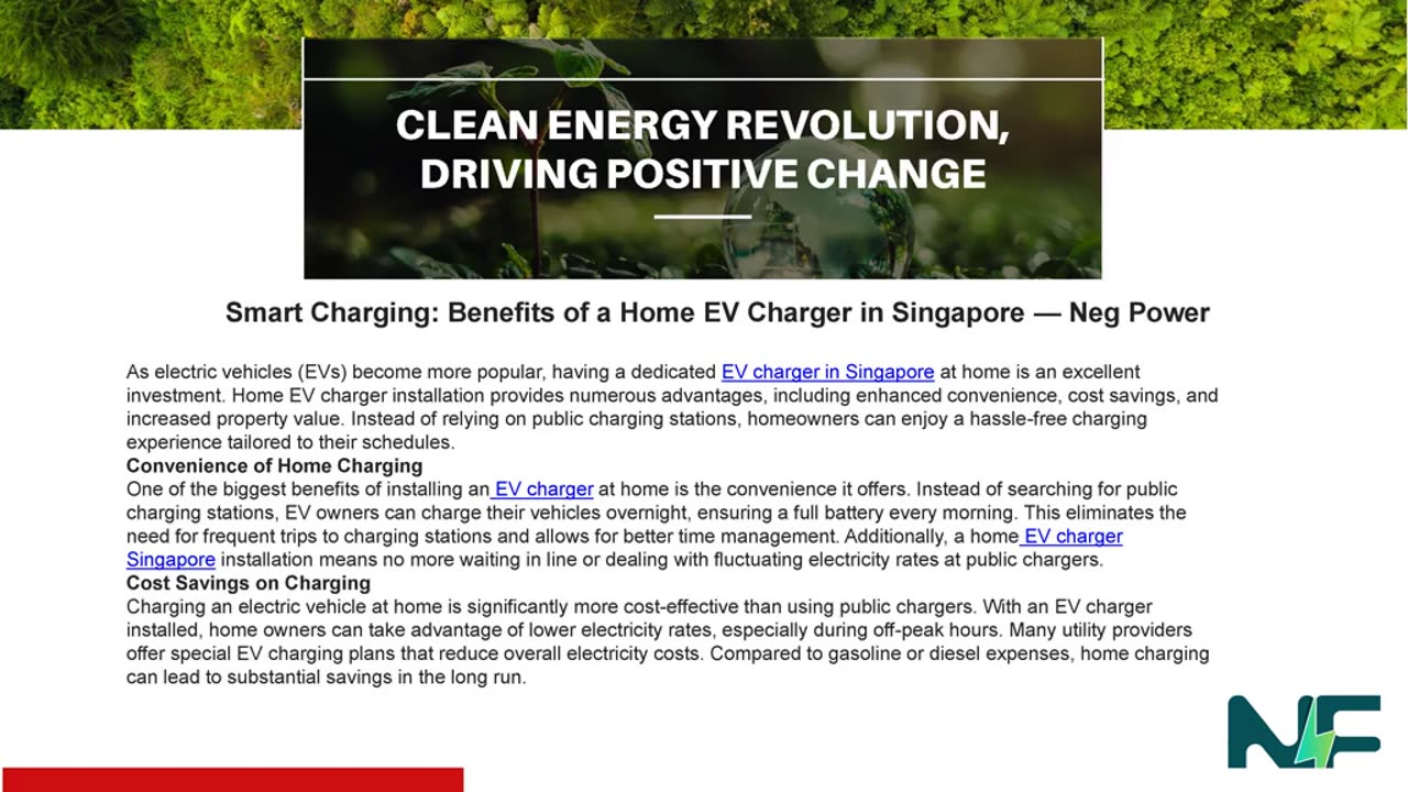 Smart Charging: Benefits of a Home EV Charger in Singapore — Neg Power