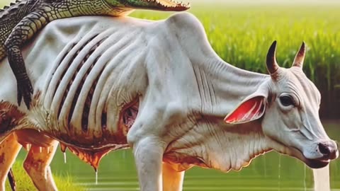 Crocodile attract a poor Cow| 3D video