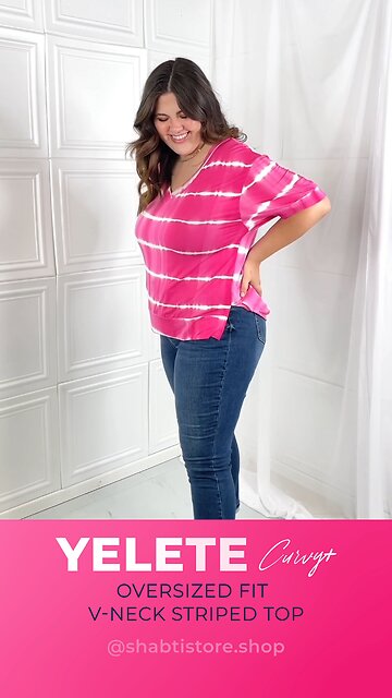 Yelete Curvy+ Oversized Fit V-Neck Striped Top💗
