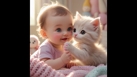 Cute baby kittens playing with kids.