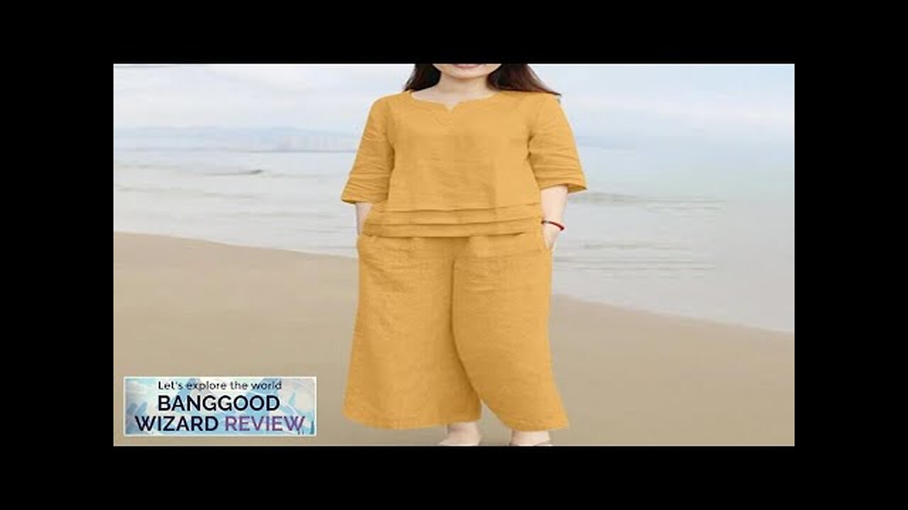 ZANZEA Plus Size Women Casual Solid Two-Piece Set Notched Neck 3/4 Sleeve Review