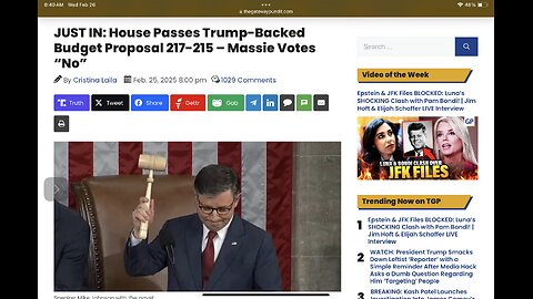 JUST IN: House Passes Trump-Backed Budget Proposal 217-215 – Massie Votes “No”