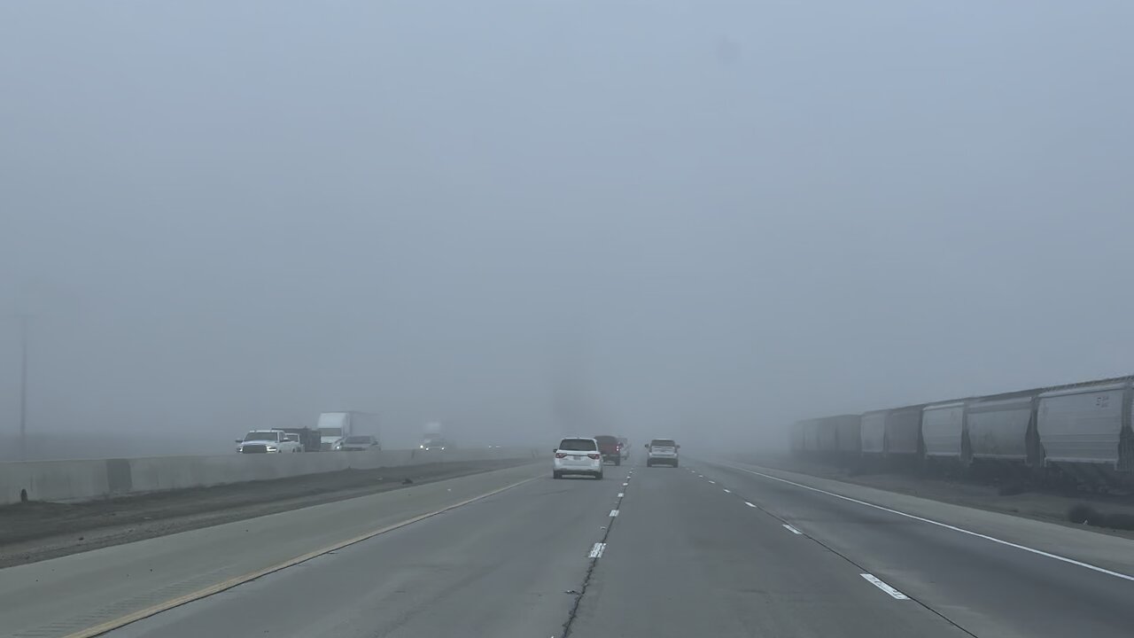 Foggy drive from Visalia to Oakhurst CA through Fresno