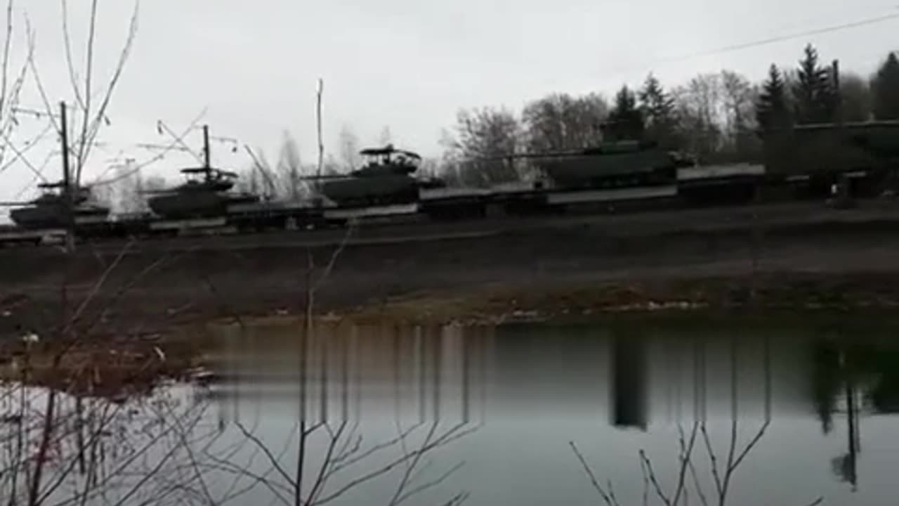 A train with at least 22 new T-80BVM on its way to the front line