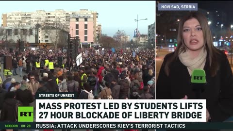 Student-led protest blocks bridge in Novi Sad 3 months after deadly roof collapse