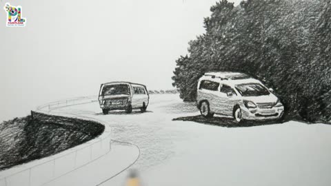 Pencil Drawing Cars on Curved Road | Simple Pencil Art