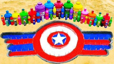 How to Craft a Captain America Logo with Orbeez, Monster Energy, Fanta, Coca Cola, and Mentos