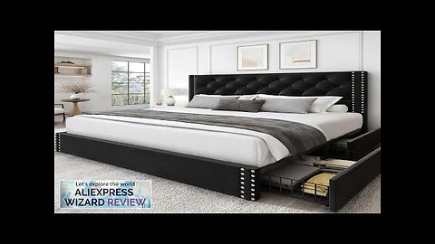 Queen Size Upholstered Bed Frame with Storage Velvet Platform Tufted Bed Frame Review