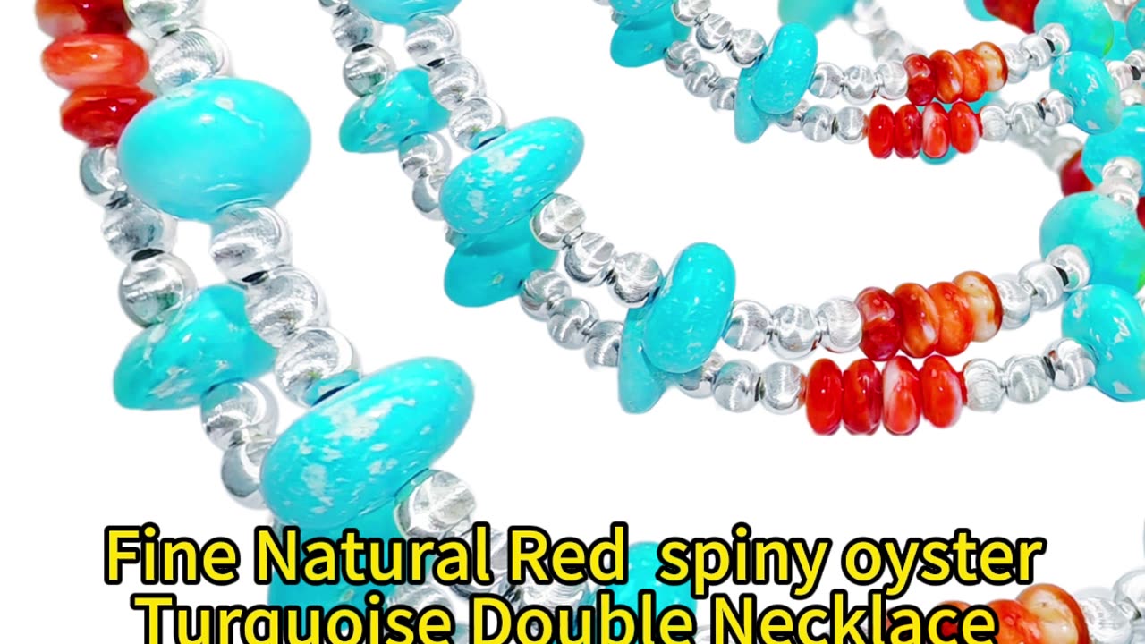 修正----GN-20250102-01 Fine Natural Red spiny oyster Turquoise Double Necklace High Quality Turquoise