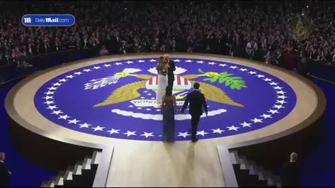 President Trump, Melania, Vice President Vance couple entering the Ball for the first dance.