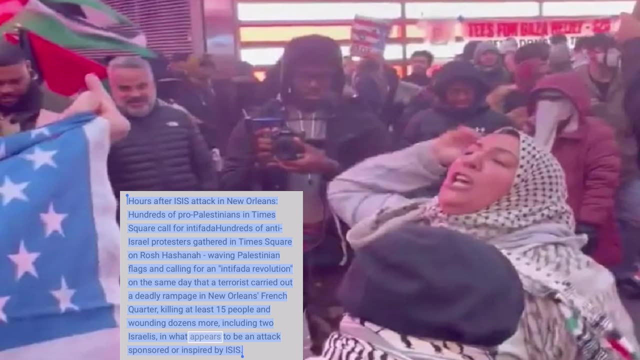 Hours after ISIS attack in New Orleans: Hundreds of pro-Palestinians in Times Square call for intifada