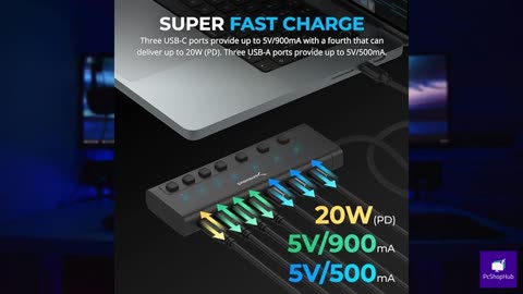 SABRENT USB C Hub 7-Port 48W Powered Hub with Switches (HB-3A4C)