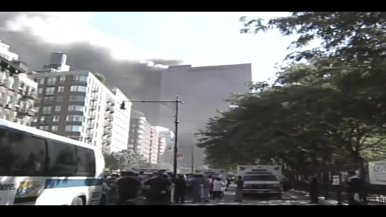 911 WTC 7 Demolition - Four Blocks North Northwest Corner And Dump Trucks