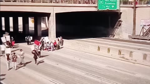 Ice protesters blocking a freeway in Los Angeles