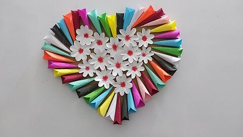 Heart shaped Wall Hanging Colourful flowers Handmade Craft/Best out of waste Cardboard Home Decor