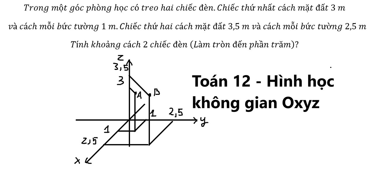 Trong một góc phòng học có treo hai chiếc đèn.Chiếc thứ nhất cách mặt đất 3 m