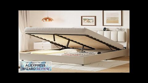 Full Size Bed Frame Gas Lift Up Storage Bed with Power Outlets Review