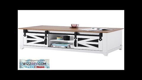 48" Farmhouse Coffee Table 2-tier Rectangle Table with Sliding Barn Doors Review