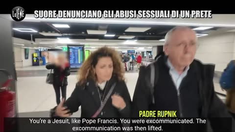 Marko Rupnik Confronted at Rome Airport Baggage Claim by Italian Journalist Roberta Rei