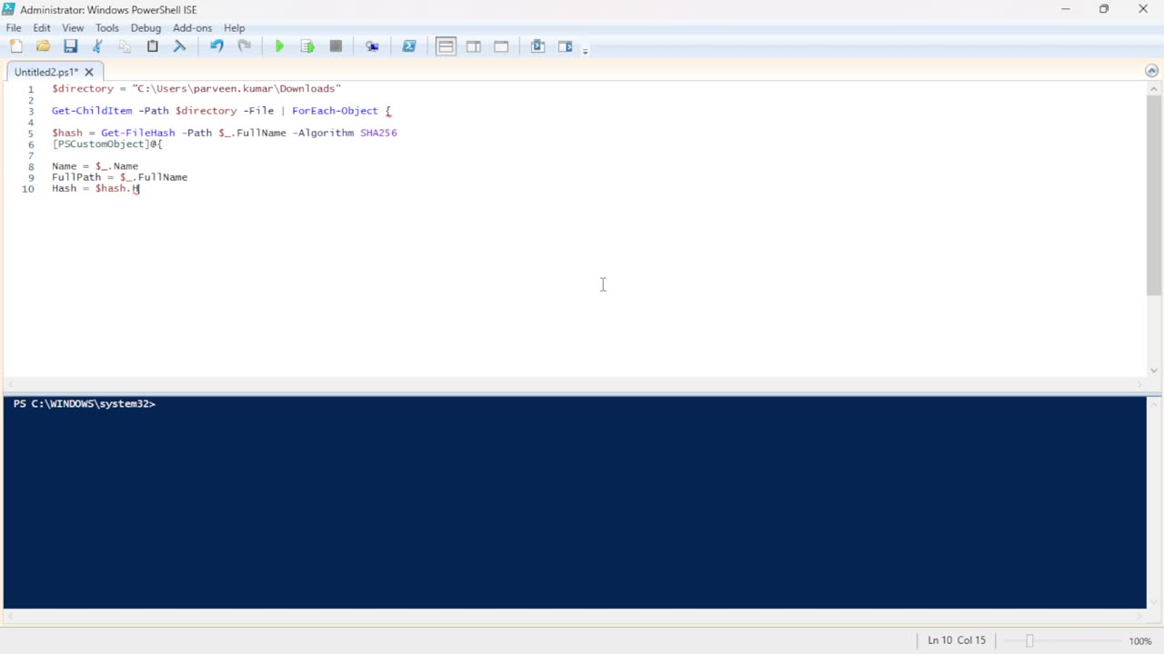 🗂️ File Attributes and Hashes Scanner using PowerShell