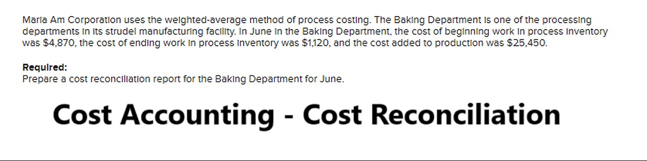 Maria Am Corporation uses the weighted-average method of process costing. The Baking