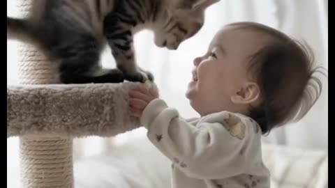 Kids play with cat