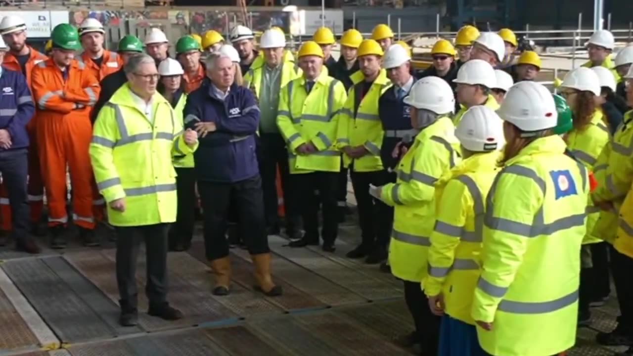 Keir Starmer holds a Q&A during a visit to a shipyard in the north-west