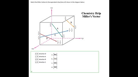 Chemistry Help: Match the Miller indices to the equivalent directions A-D shown in the diagram below