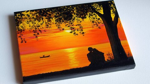 A Romantic Couple in the Sunset Painting _ Couple Painting _ Sunset Painting