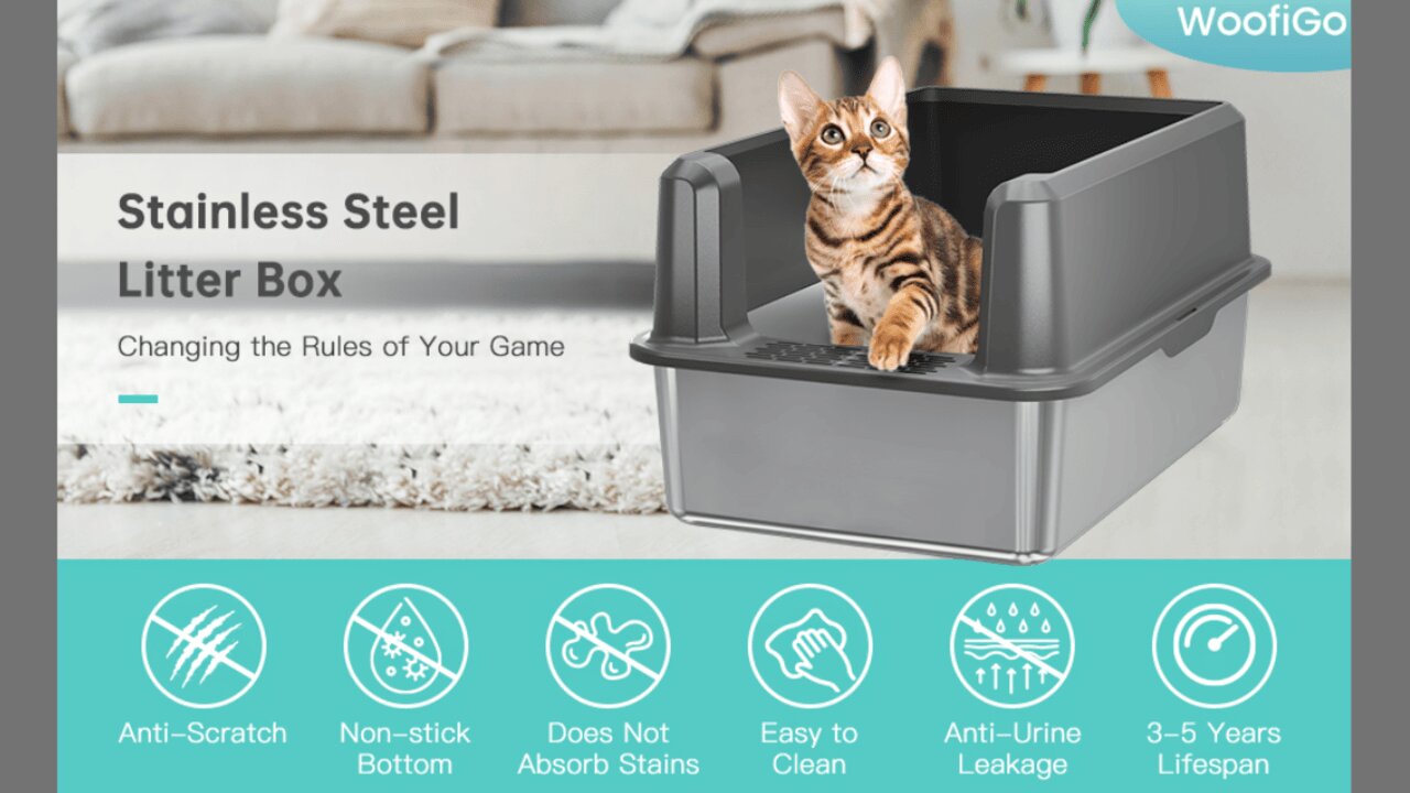 Enclosed Stainless Steel Cat Litter Box with Lid