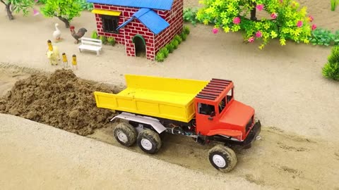 Diy tractor making road with fully loaded truck science project