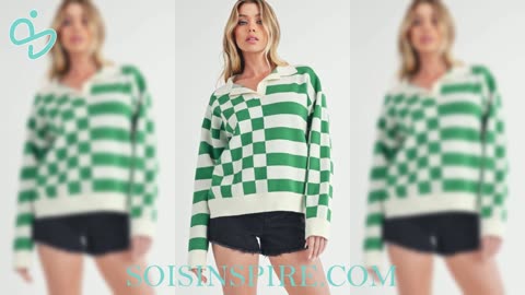 Aemi + Co Striped & Checkered Drop Shoulder Sweater
