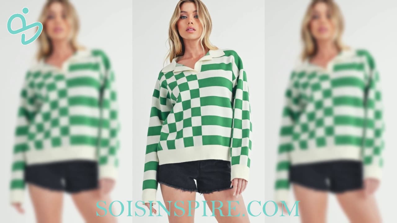 Aemi + Co Striped & Checkered Drop Shoulder Sweater